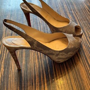 Christian Louboutin Snakeskin Peep-Toe Slingback Heels - Runs a little small